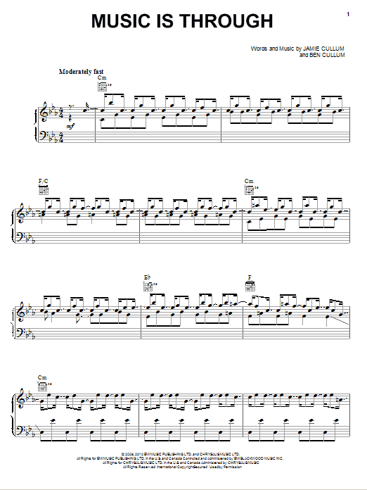 Jamie Cullum Music Is Through sheet music notes and chords arranged for Piano, Vocal & Guitar Chords (Right-Hand Melody)