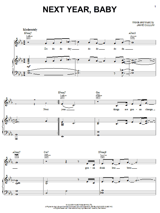 Jamie Cullum Next Year, Baby sheet music notes and chords arranged for Piano, Vocal & Guitar Chords (Right-Hand Melody)