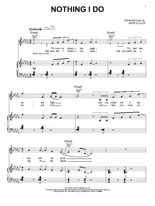 Jamie Cullum Nothing I Do sheet music notes and chords arranged for Piano, Vocal & Guitar Chords (Right-Hand Melody)