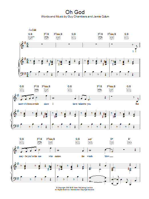 Jamie Cullum Oh God sheet music notes and chords arranged for Piano, Vocal & Guitar Chords