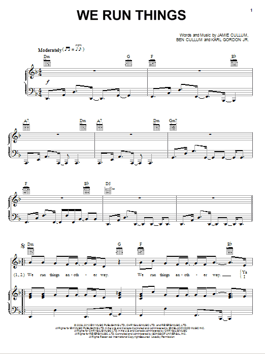 Jamie Cullum We Run Things sheet music notes and chords arranged for Piano, Vocal & Guitar Chords (Right-Hand Melody)