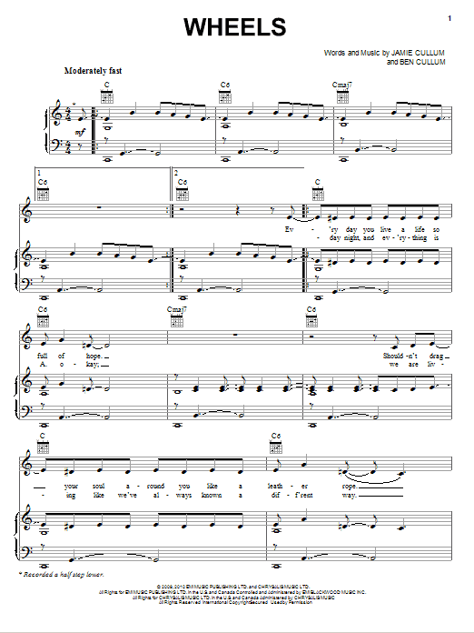 Jamie Cullum Wheels sheet music notes and chords arranged for Piano, Vocal & Guitar Chords (Right-Hand Melody)