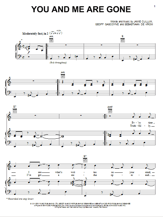 Jamie Cullum You And Me Are Gone sheet music notes and chords arranged for Piano, Vocal & Guitar Chords (Right-Hand Melody)