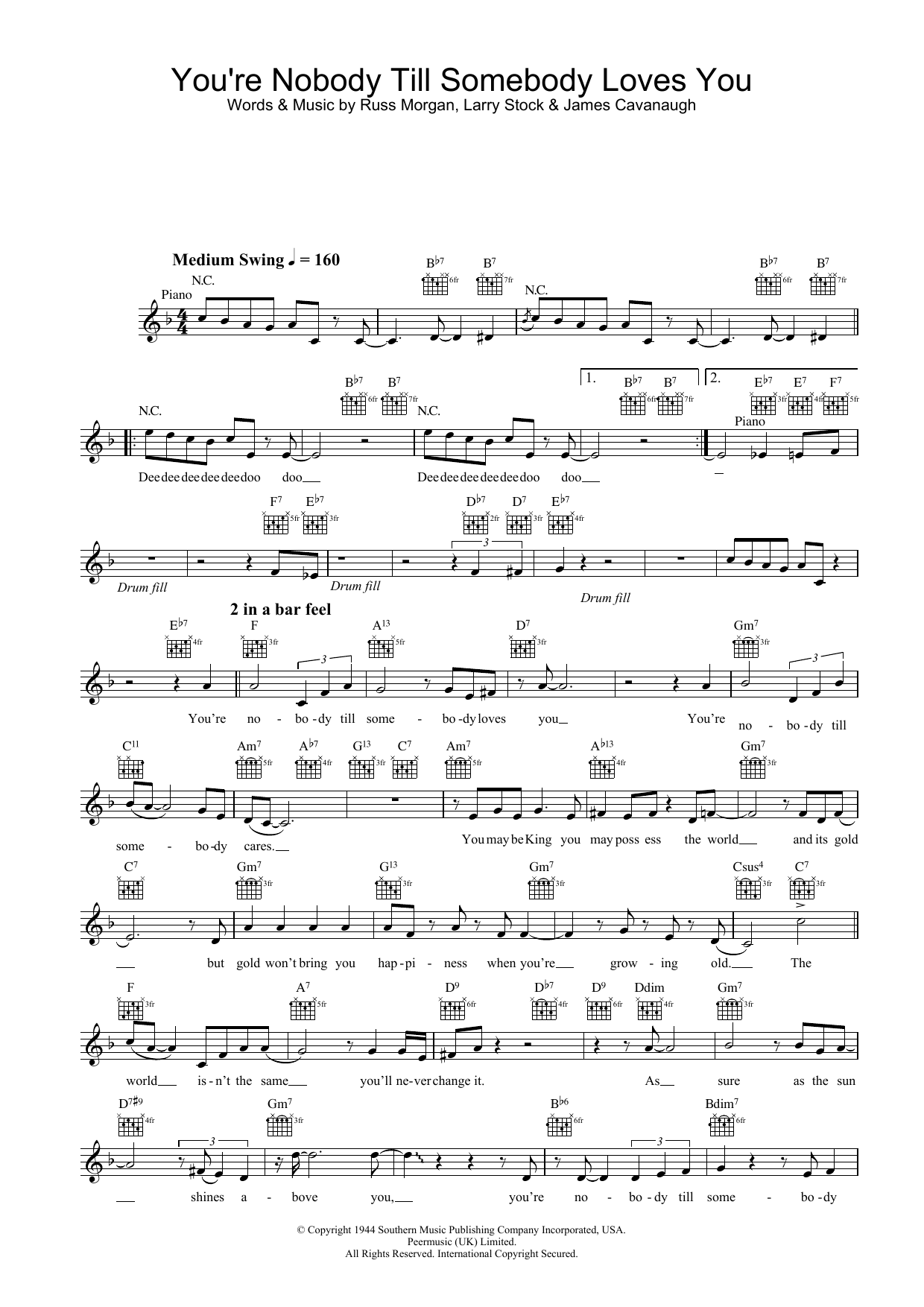 Jamie Cullum You're Nobody Till Somebody Loves You sheet music notes and chords arranged for Lead Sheet / Fake Book
