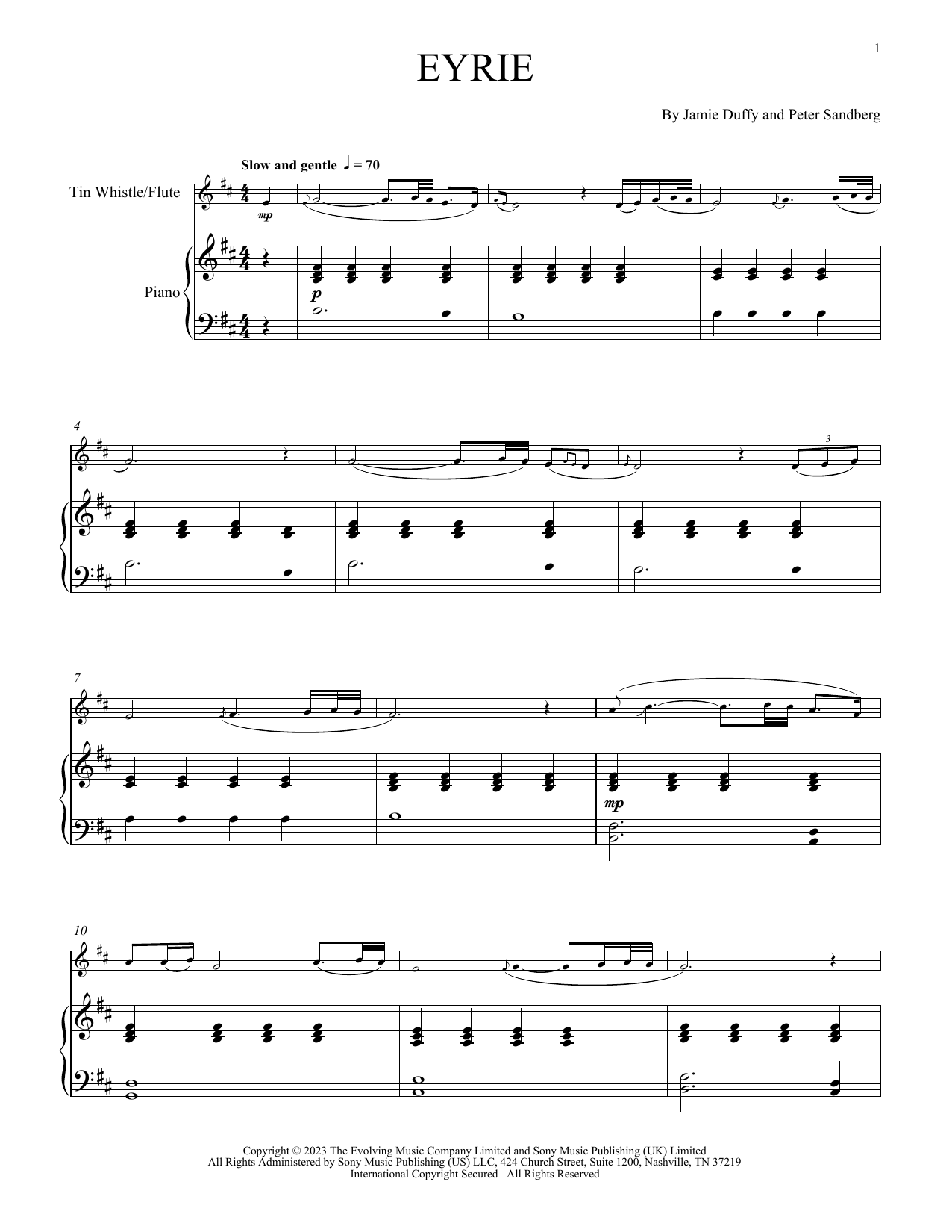 Jamie Duffy feat. Peter Sandberg Eyrie (for Tin Whistle and Piano) sheet music notes and chords arranged for Piano Solo