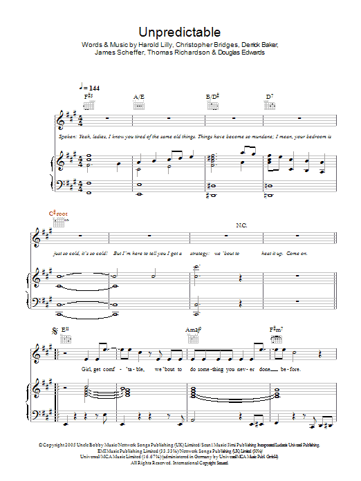 Jamie Foxx Unpredictable sheet music notes and chords arranged for Piano, Vocal & Guitar Chords