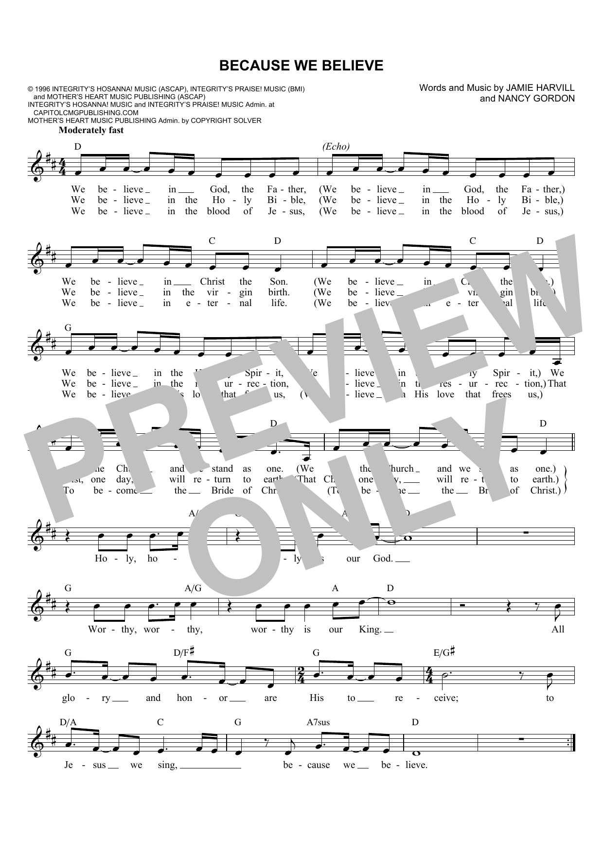 Jamie Harvill Because We Believe sheet music notes and chords arranged for Lead Sheet / Fake Book