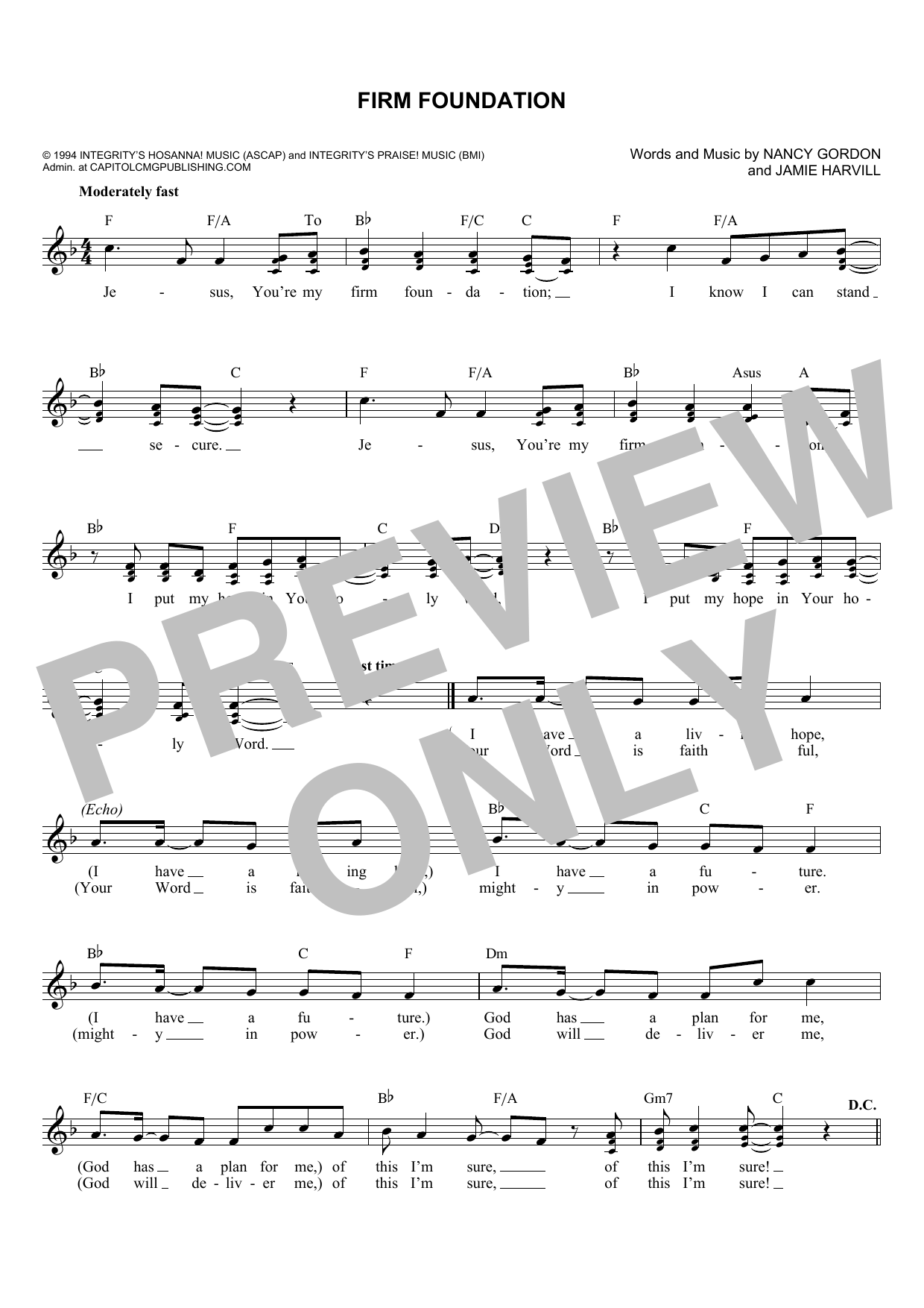Jamie Harvill Firm Foundation sheet music notes and chords arranged for Lead Sheet / Fake Book
