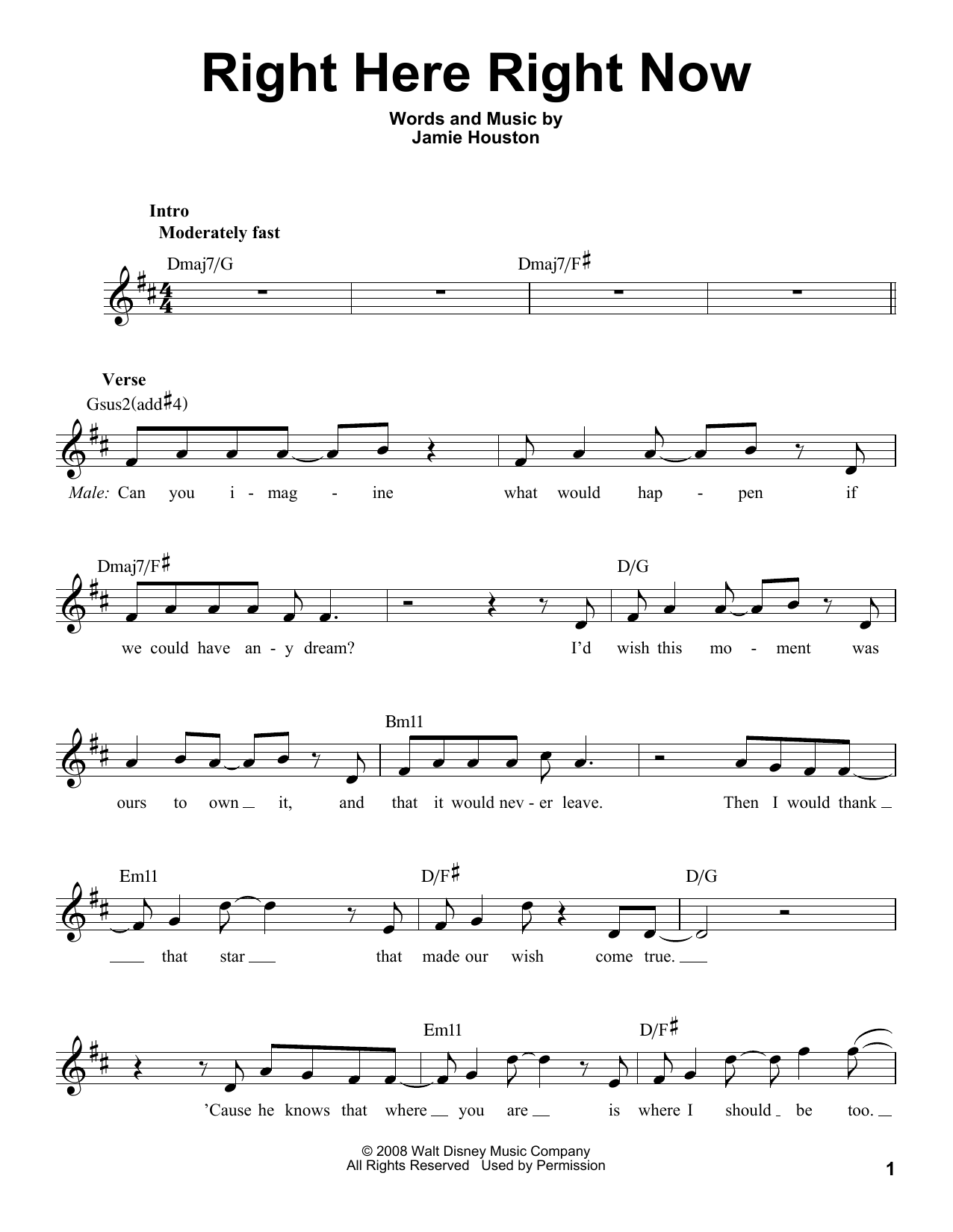 Jamie Houston Right Here Right Now sheet music notes and chords arranged for Pro Vocal
