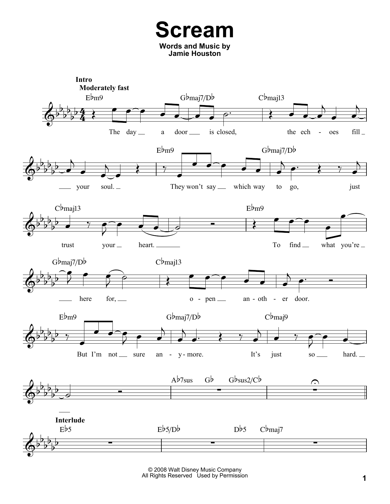 Jamie Houston Scream sheet music notes and chords arranged for Pro Vocal