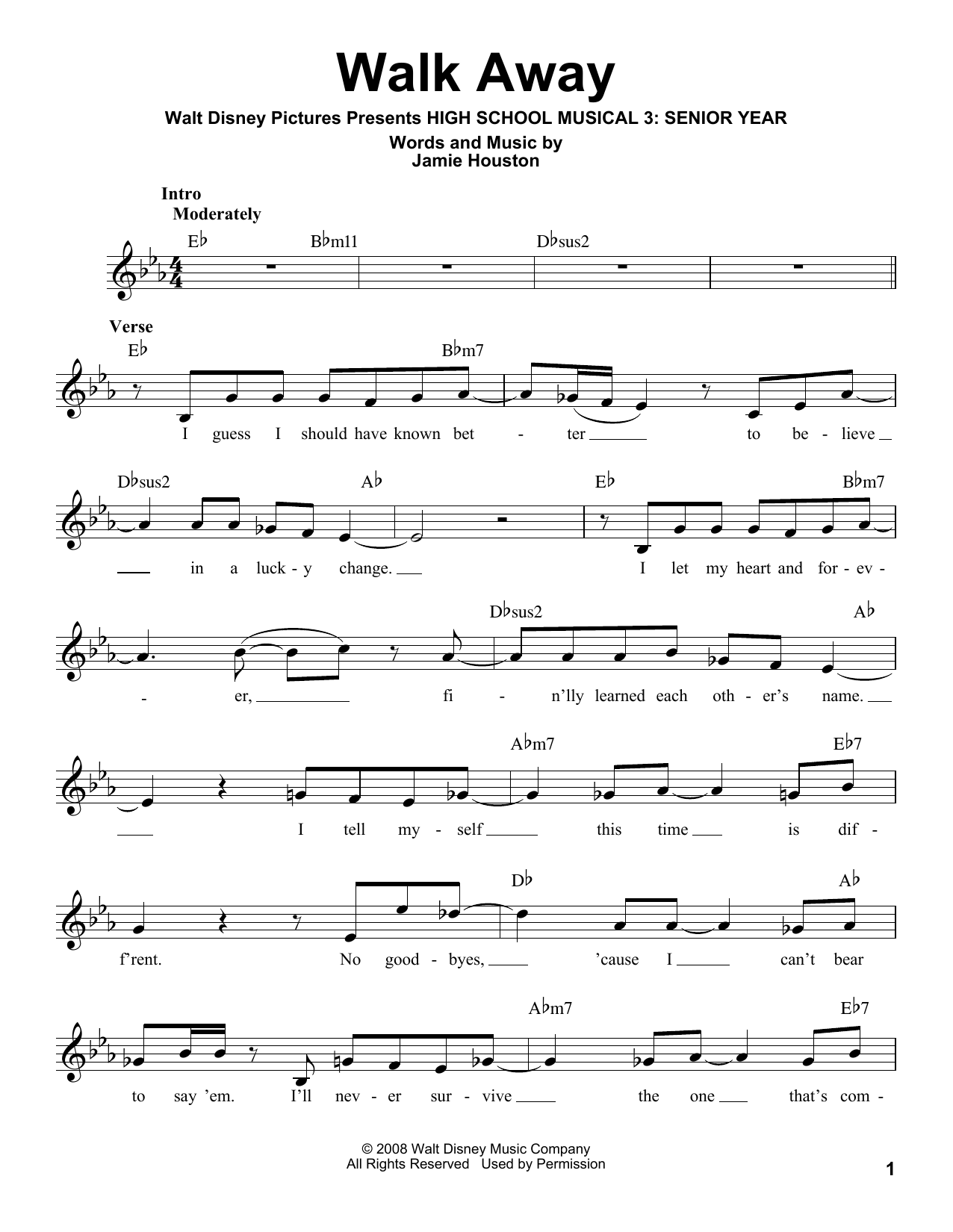 Jamie Houston Walk Away sheet music notes and chords arranged for Pro Vocal