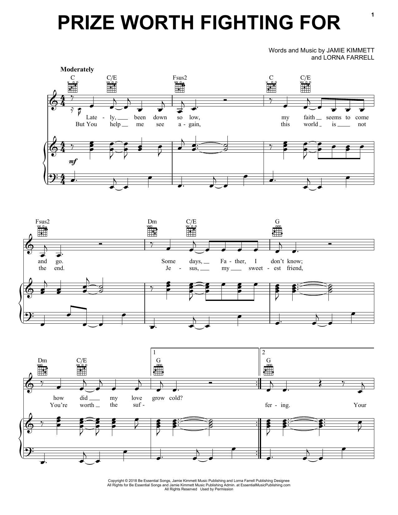 Jamie Kimmett Prize Worth Fighting For sheet music notes and chords arranged for Piano, Vocal & Guitar Chords (Right-Hand Melody)