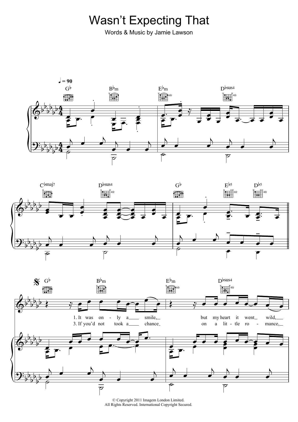 Jamie Lawson Wasn't Expecting That sheet music notes and chords arranged for Piano, Vocal & Guitar Chords
