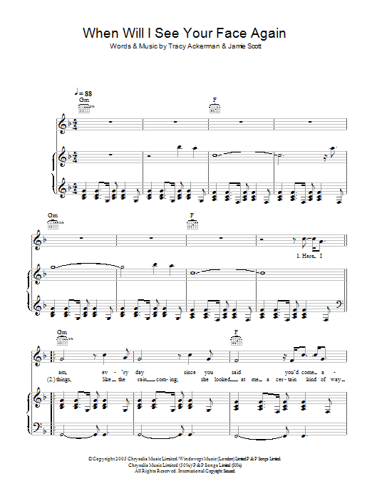 Jamie Scott When Will I See Your Face Again sheet music notes and chords arranged for Piano, Vocal & Guitar Chords