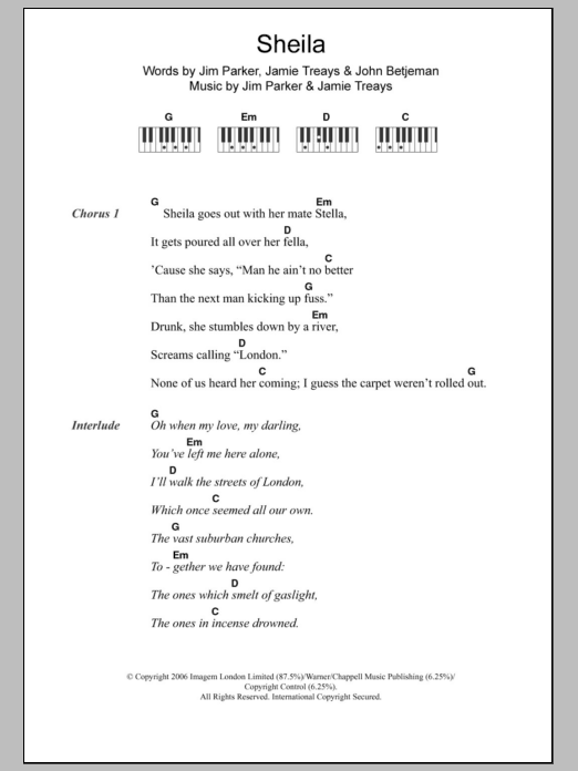 Jamie T Sheila sheet music notes and chords arranged for Guitar Chords/Lyrics
