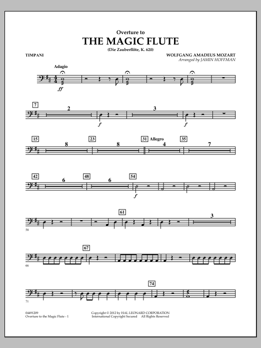 Jamin Hoffman Overture to The Magic Flute - Timpani sheet music notes and chords arranged for Orchestra