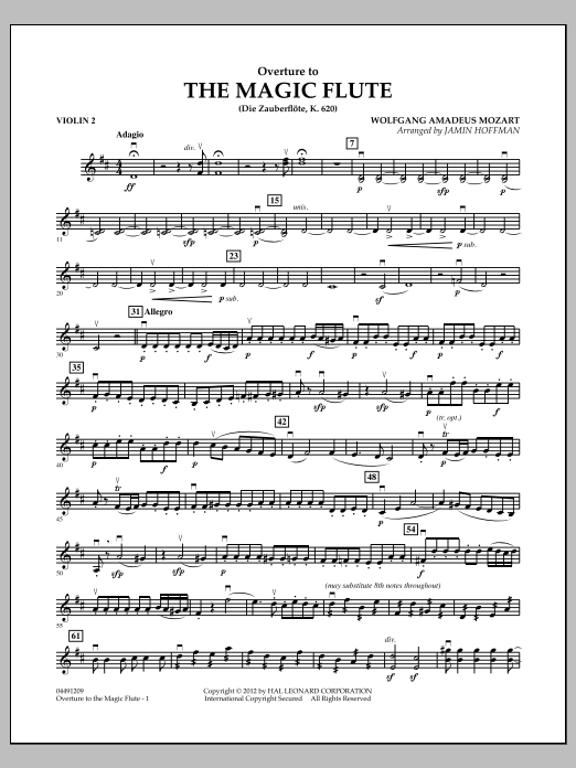 Jamin Hoffman Overture to The Magic Flute - Violin 2 sheet music notes and chords arranged for Orchestra