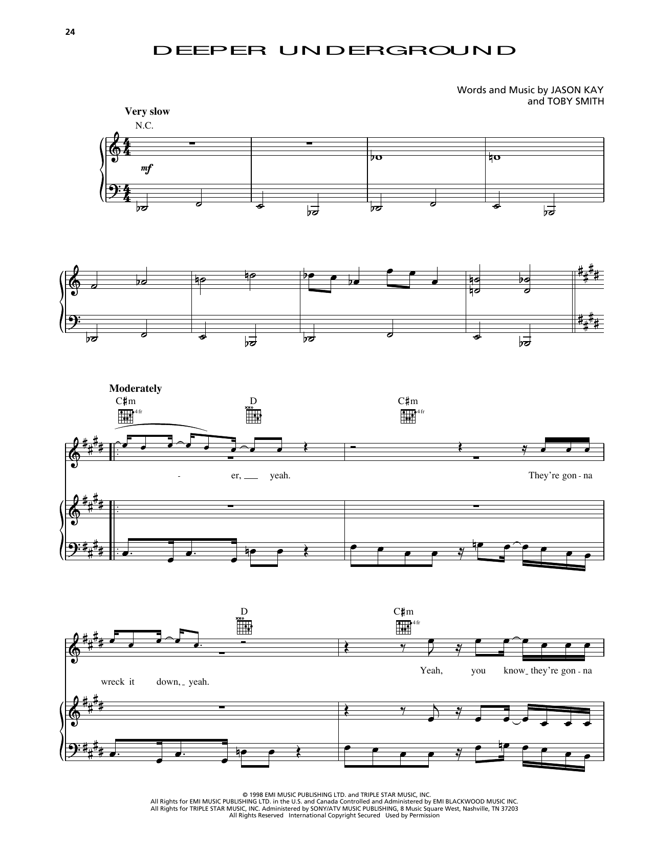 Jamiroquai Deeper Underground (from Godzilla) sheet music notes and chords arranged for Piano, Vocal & Guitar Chords (Right-Hand Melody)