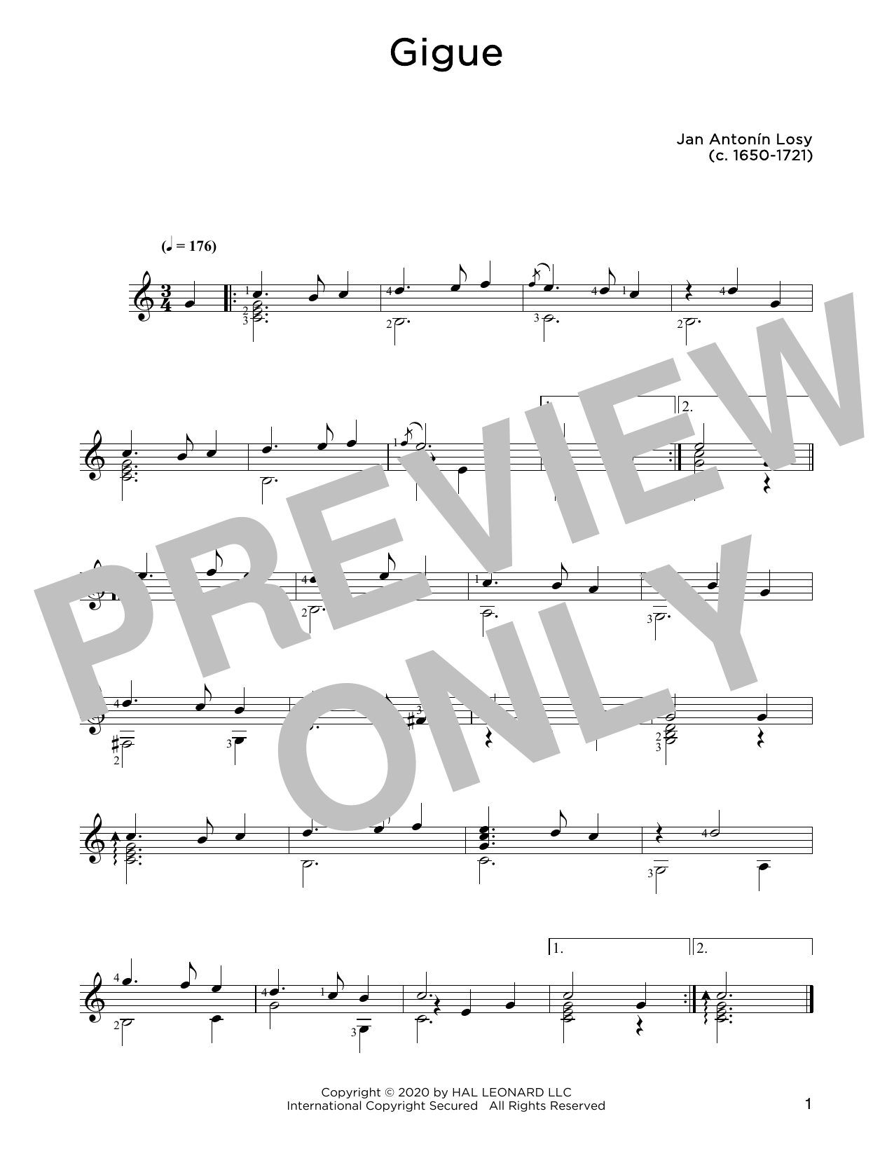 Jan Antonin Losey Gigue sheet music notes and chords arranged for Solo Guitar