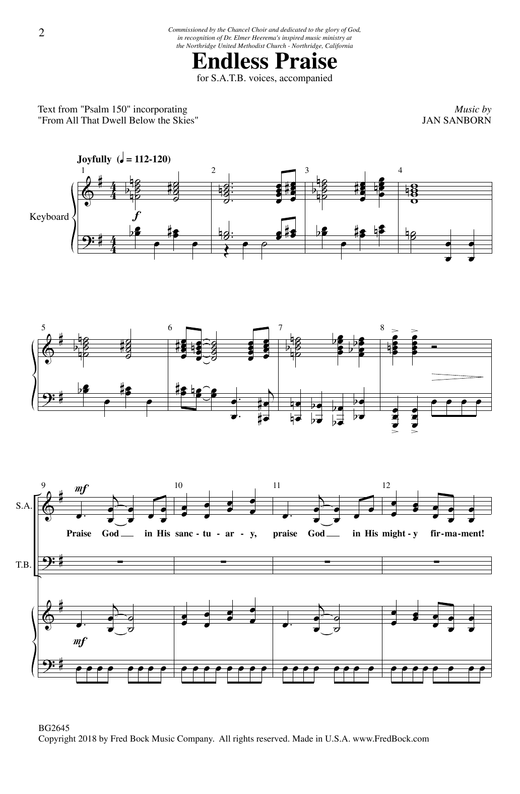 Jan Sanborn Endless Praise sheet music notes and chords arranged for SATB Choir