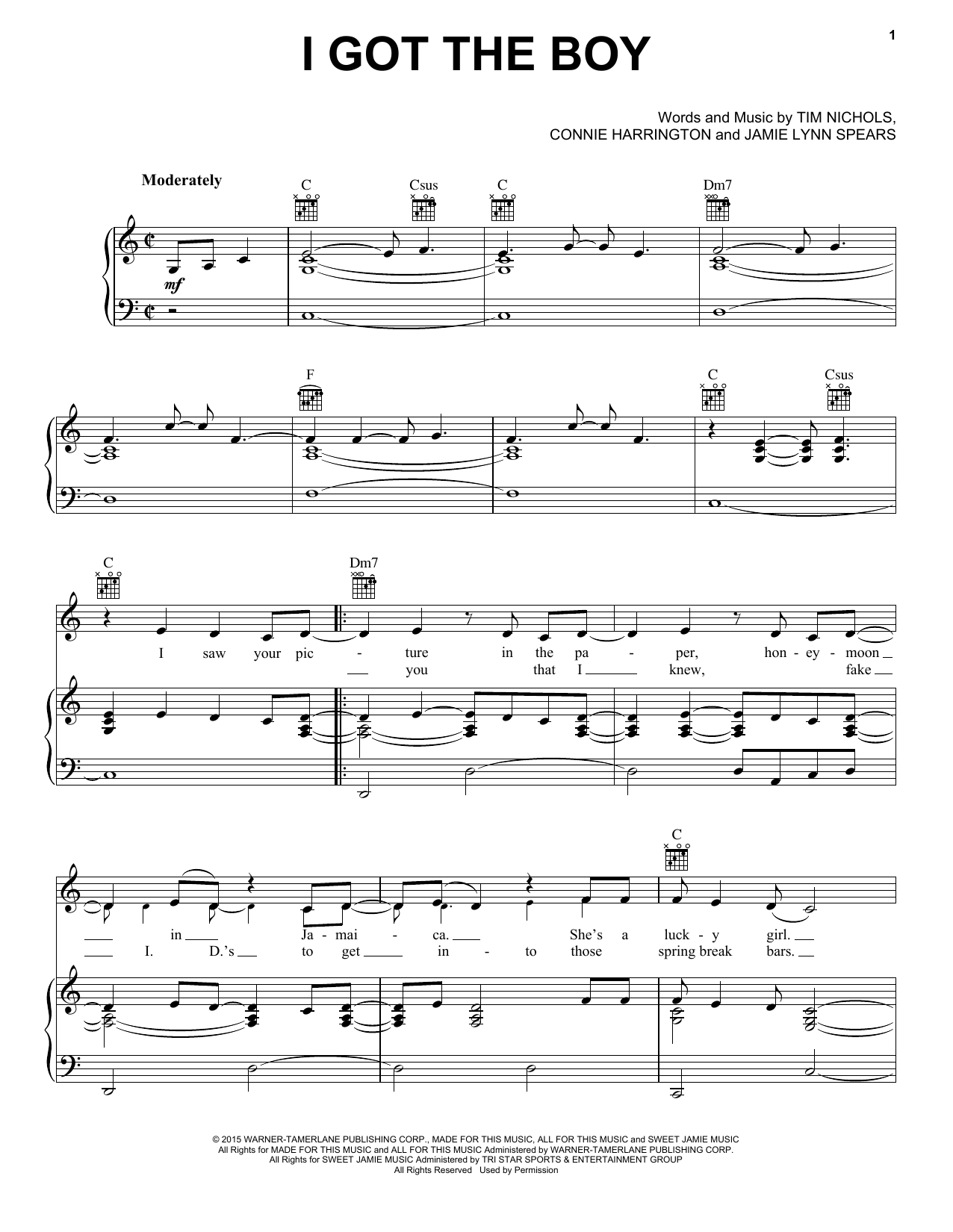 Jana Kramer I Got The Boy sheet music notes and chords arranged for Piano, Vocal & Guitar Chords (Right-Hand Melody)