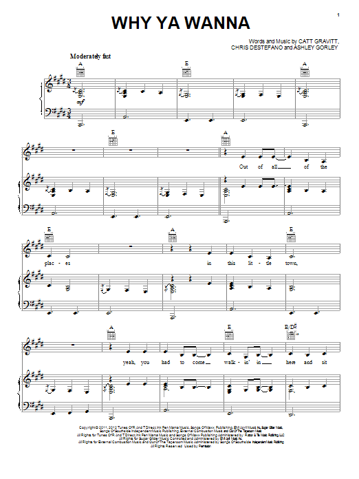 Jana Kramer Why Ya Wanna sheet music notes and chords arranged for Piano, Vocal & Guitar Chords (Right-Hand Melody)