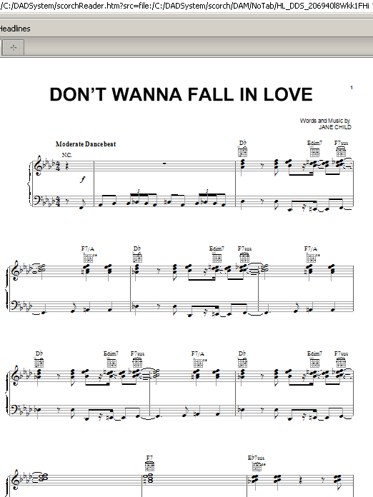 Jane Child Don't Wanna Fall In Love sheet music notes and chords arranged for Piano, Vocal & Guitar Chords (Right-Hand Melody)