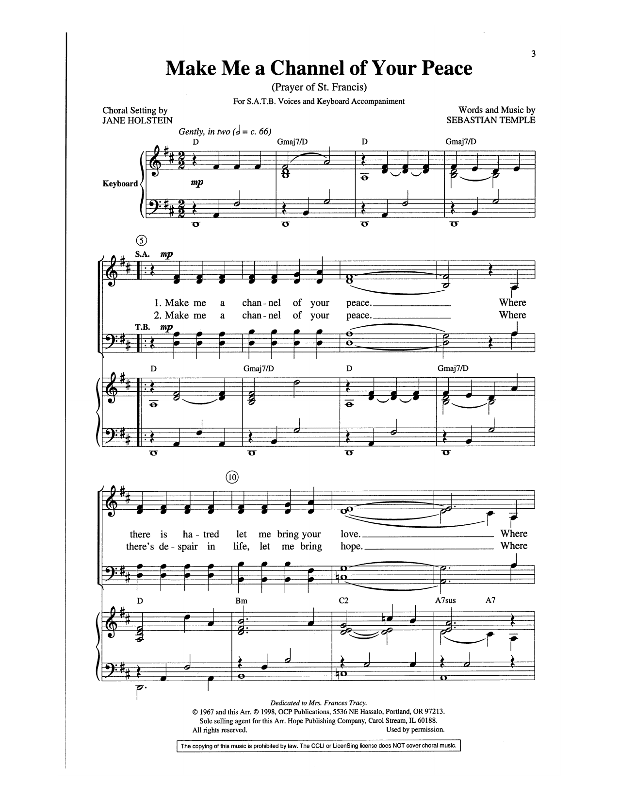 Jane Holstein Make Me A Channel Of Your Peace sheet music notes and chords arranged for SATB Choir