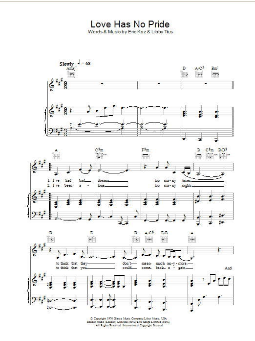 Jane Monheit Love Has No Pride sheet music notes and chords arranged for Piano, Vocal & Guitar Chords