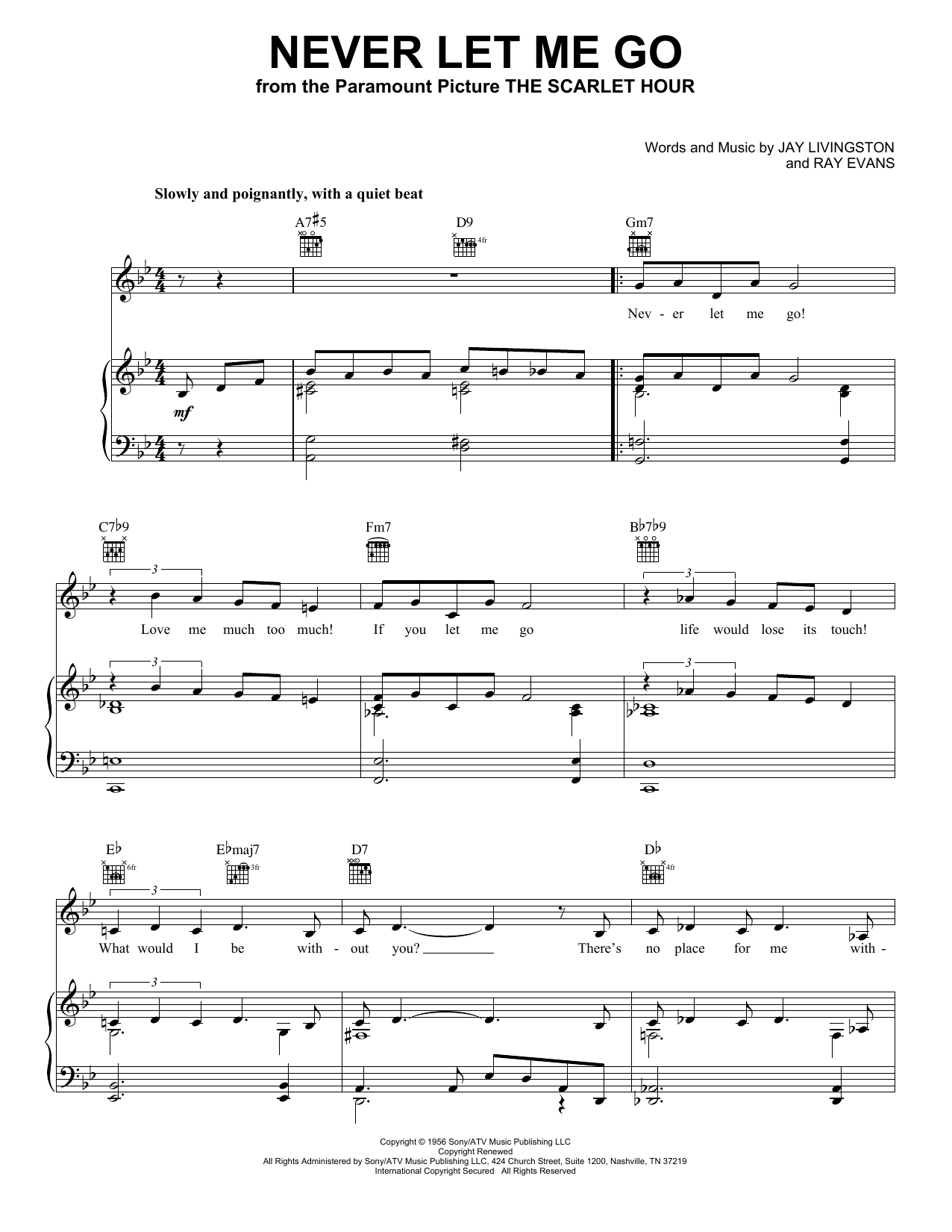 Jane Monheit Never Let Me Go sheet music notes and chords arranged for Piano, Vocal & Guitar Chords (Right-Hand Melody)