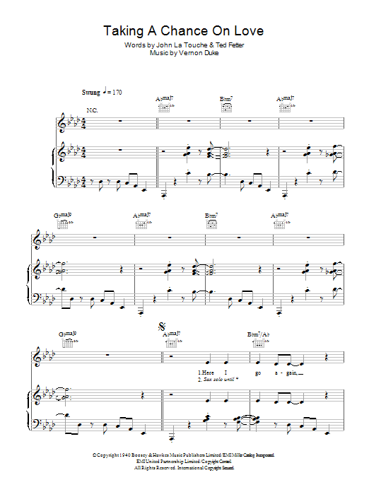 Jane Monheit Taking A Chance On Love sheet music notes and chords arranged for Piano, Vocal & Guitar Chords