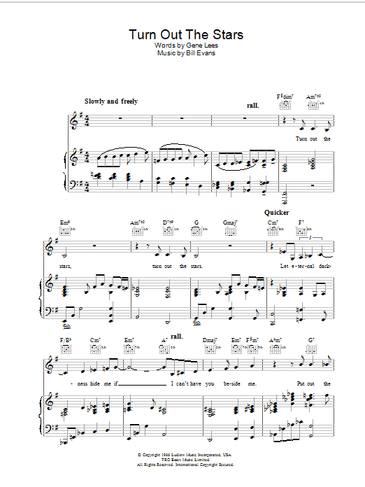 Jane Monheit Turn Out The Stars sheet music notes and chords arranged for Piano, Vocal & Guitar Chords