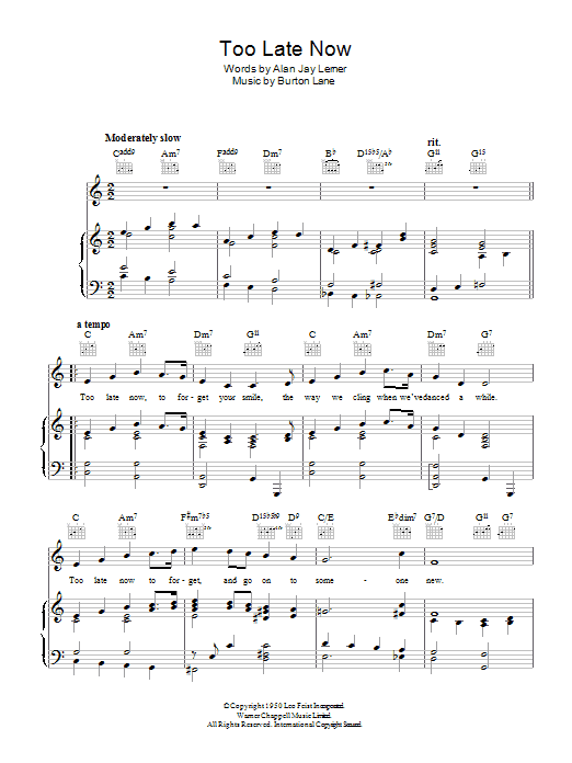 Jane Powell Too Late Now sheet music notes and chords arranged for Piano, Vocal & Guitar Chords