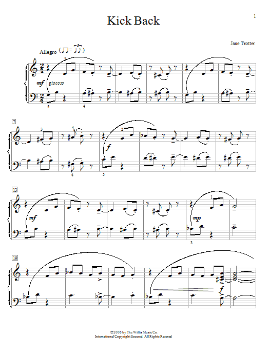 Jane Trotter Kick Back sheet music notes and chords arranged for Educational Piano