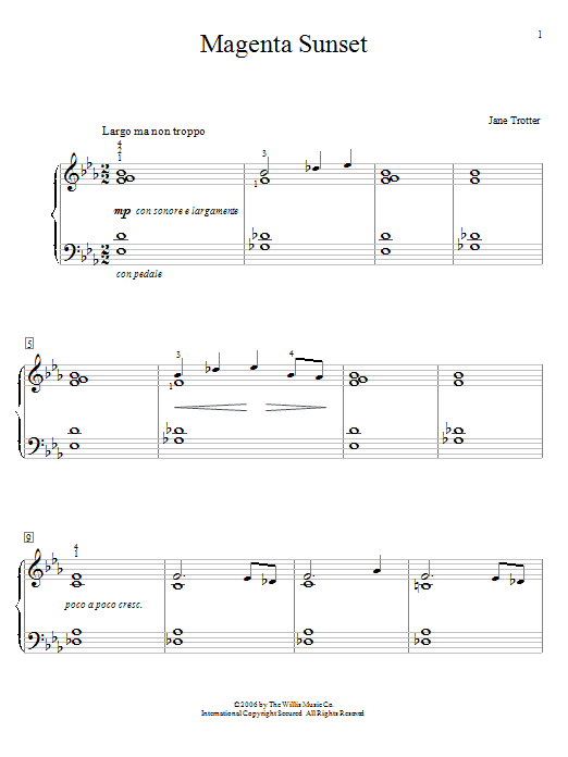 Jane Trotter Magenta Sunset sheet music notes and chords arranged for Educational Piano