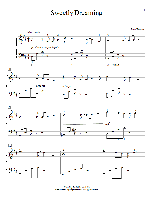 Jane Trotter Sweetly Dreaming sheet music notes and chords arranged for Educational Piano