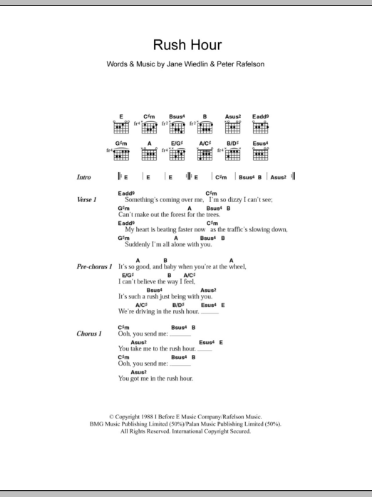 Jane Wiedlin Rush Hour sheet music notes and chords arranged for Guitar Chords/Lyrics