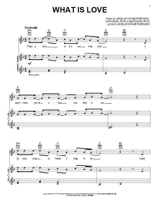 Janelle  Monae What Is Love sheet music notes and chords arranged for Piano, Vocal & Guitar Chords (Right-Hand Melody)