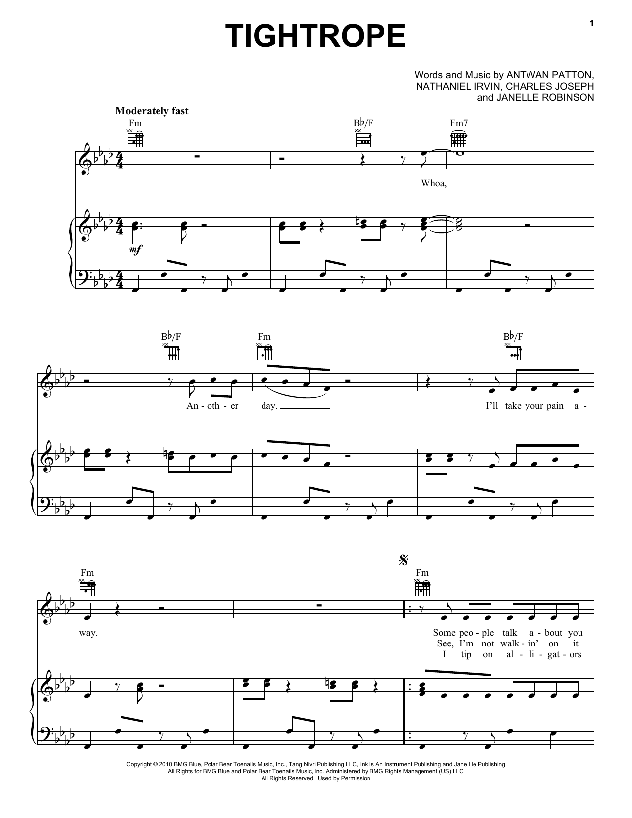 Janelle Monae Tightrope sheet music notes and chords arranged for Piano, Vocal & Guitar Chords (Right-Hand Melody)