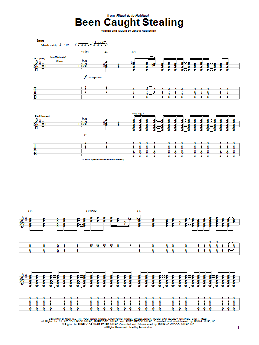 Jane's Addiction Been Caught Stealing sheet music notes and chords arranged for Guitar Tab