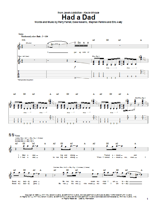 Jane's Addiction Had A Dad sheet music notes and chords arranged for Guitar Tab