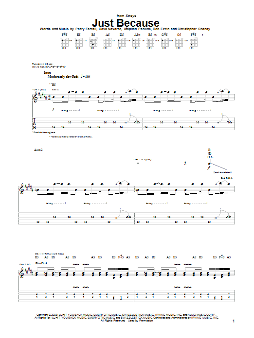 Jane's Addiction Just Because sheet music notes and chords arranged for Guitar Tab