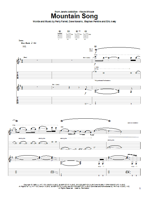 Jane's Addiction Mountain Song sheet music notes and chords arranged for Easy Guitar Tab