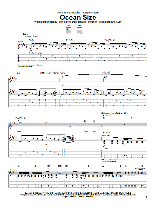 Jane's Addiction Ocean Size sheet music notes and chords arranged for Guitar Tab