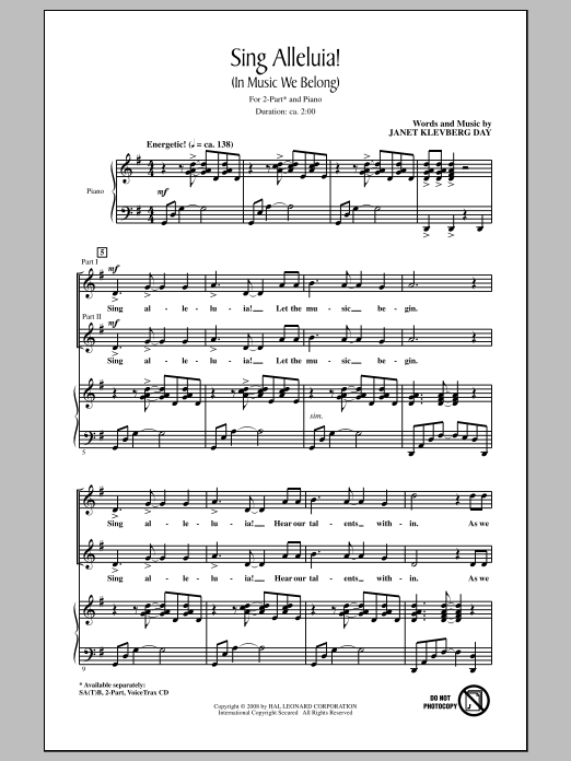 Janet Day Sing Alleluia! (In Music We Belong) sheet music notes and chords arranged for SATB Choir