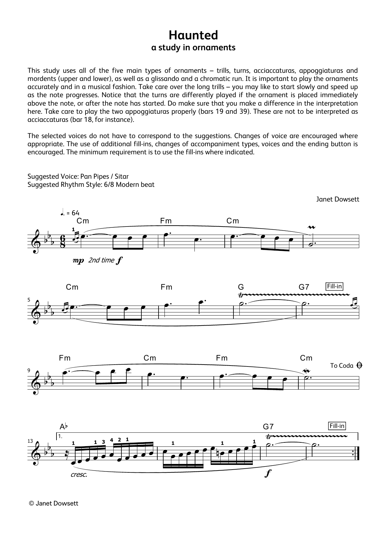 Janet Dowsett Haunted (LCME Electronic Keyboard Grade 6 List A) sheet music notes and chords arranged for Piano Solo