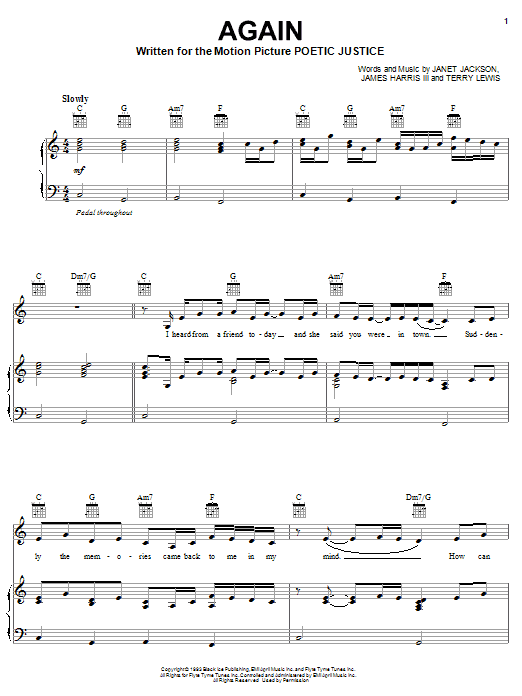 Janet Jackson Again sheet music notes and chords arranged for Piano, Vocal & Guitar Chords (Right-Hand Melody)