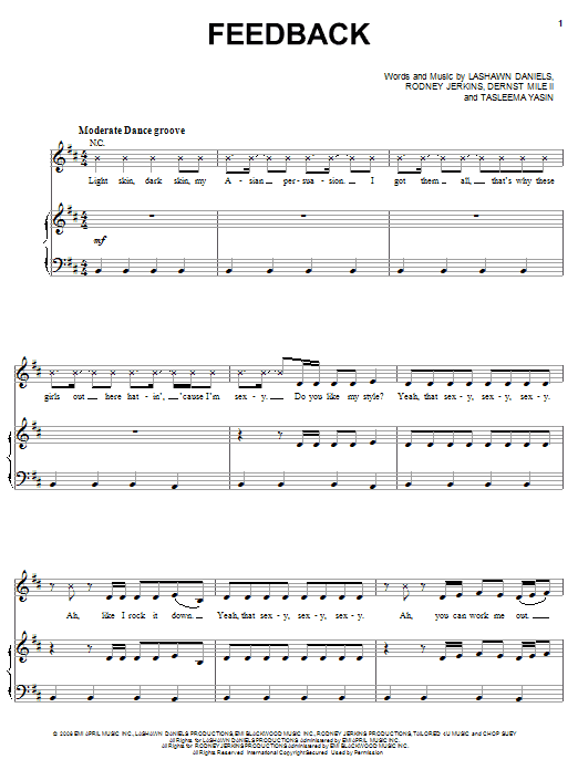 Janet Jackson Feedback sheet music notes and chords arranged for Piano, Vocal & Guitar Chords (Right-Hand Melody)