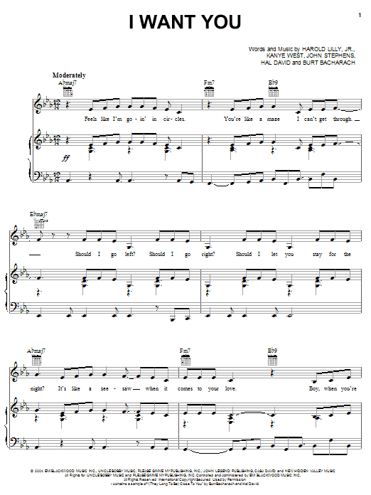 Janet Jackson I Want You sheet music notes and chords arranged for Piano, Vocal & Guitar Chords (Right-Hand Melody)