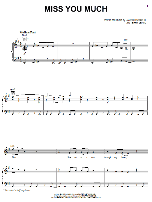 Janet Jackson Miss You Much sheet music notes and chords arranged for Piano, Vocal & Guitar Chords (Right-Hand Melody)
